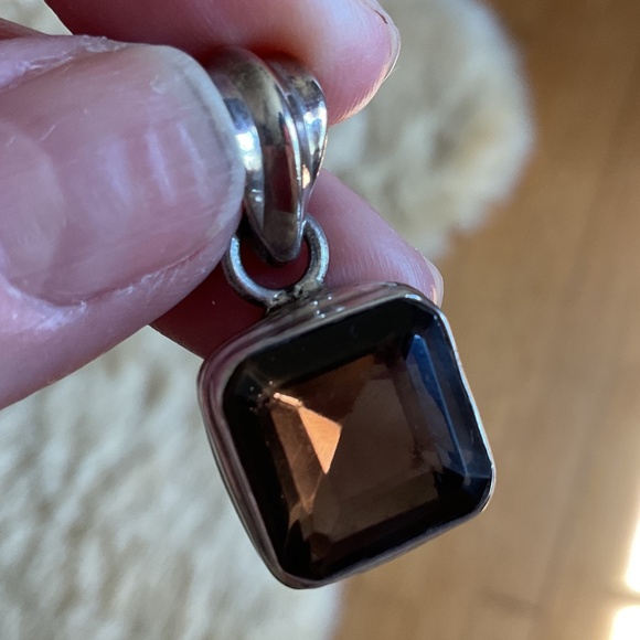 NWOT Sterling Silver 925 Smoky Topaz Square Pendant - Picture 3 of 7